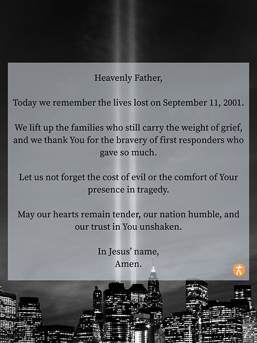 Patriot Day Prayer, remembering 9/11/2001