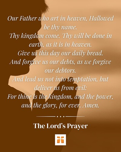 Forgive us our trespasses prayer" text over a silhouette of a person praying. The Lord's Prayer.