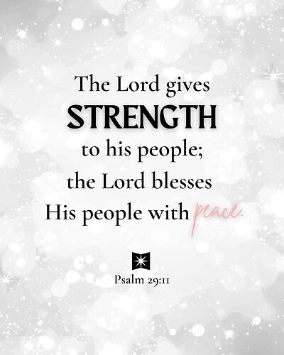 Psalm 29:11 - The Lord gives STRENGTH to his people; the Lord blesses his people with peace